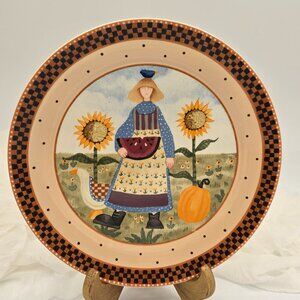 Williraye Studio 1999 Folk Art Plate 8” – Country Farm Woman Sunflower Plate
